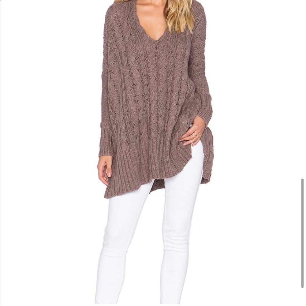 Free people cable knit v neck sweater in mushroom